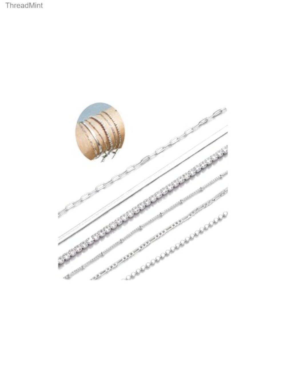 6 Pcs Stackable Bracelet Set S925 Silver Plated Non Tarnish Waterproof